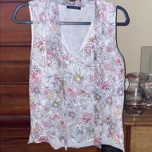 Tommy Hilfiger White Floral V-Neck Sleeveless Top with Pink & Yellow Accents